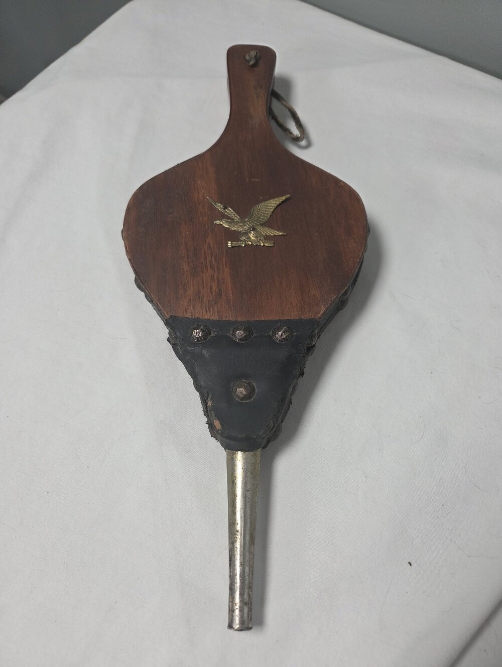 Wood and Leather Fireplace Bellows with Brass Eagle Accent - Brown